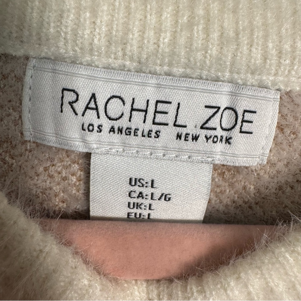 Rachel Zoe Cream and Tan Floral Fuzzy Sweater Top - Picture 3 of 8